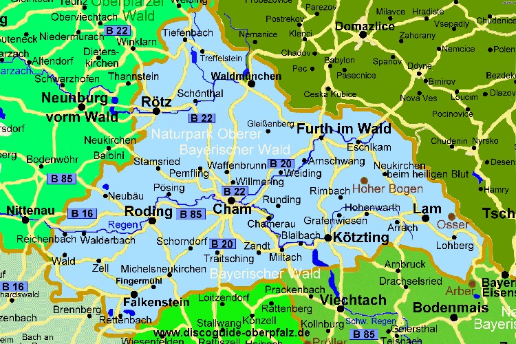 Landkarte vom Landkreis Cham Stadtplan & Karte der Umgebung