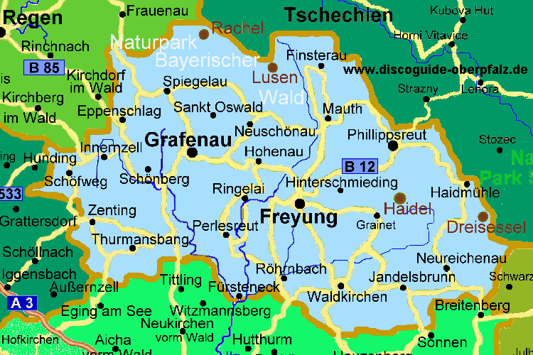 Landkarte vom Landkreis Freyung Grafenau Strassen Karte von Niederbayern