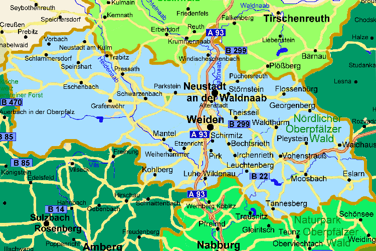 Landkarte von Neustadt an der Waldnaab Karte Oberpfälzer Wald