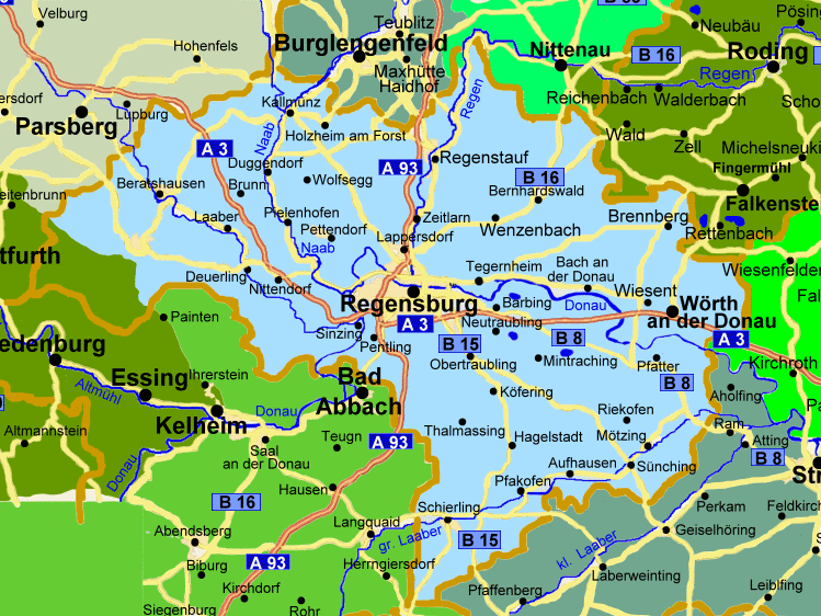 Landkarte vom Landkreis Regensburg Karte mit Orte und Städte in der Oberpfalz